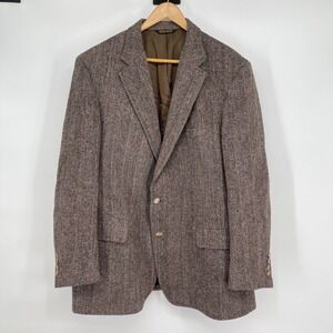 Harris‎ Tweed Herringbone Blazer Brown Scottish Wool Sport Coat Men's 42 Reg